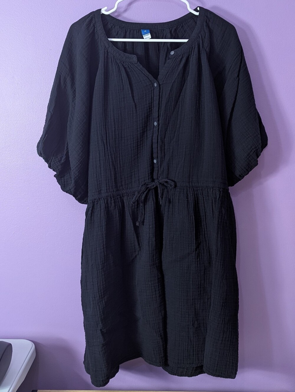 Old Navy XL Women's Waist Defined Puff Sleeve Mini Poet Dress Black Cottagecore